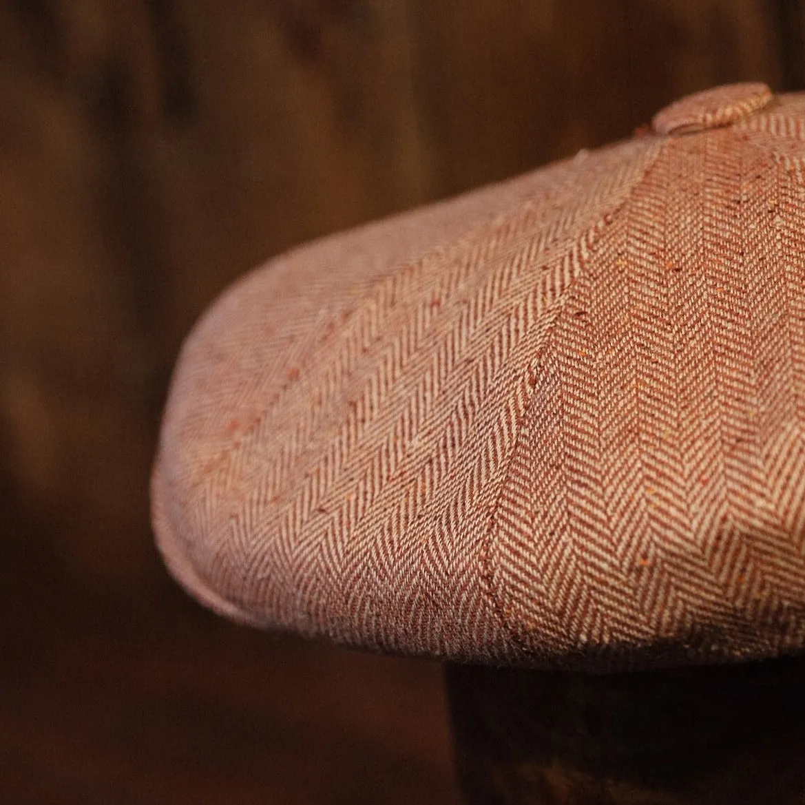 Eight Piece Brown Herringbone Silk Newsboy Cap