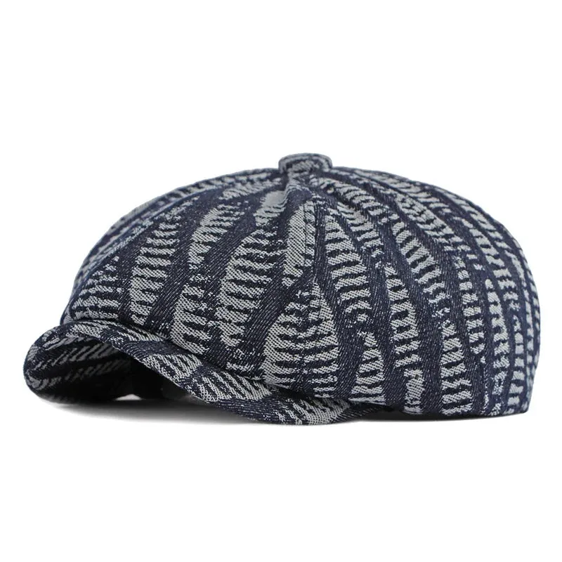 Eight Piece Denim Washed Newsboy Cap