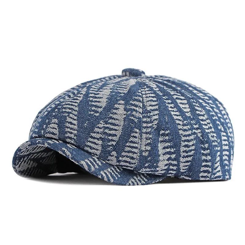 Eight Piece Denim Washed Newsboy Cap