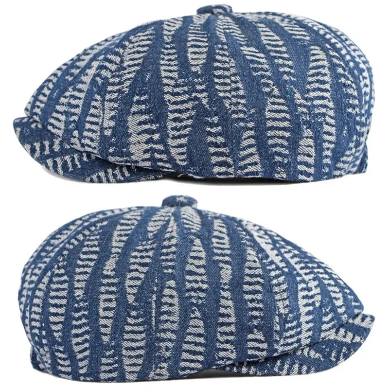 Eight Piece Denim Washed Newsboy Cap