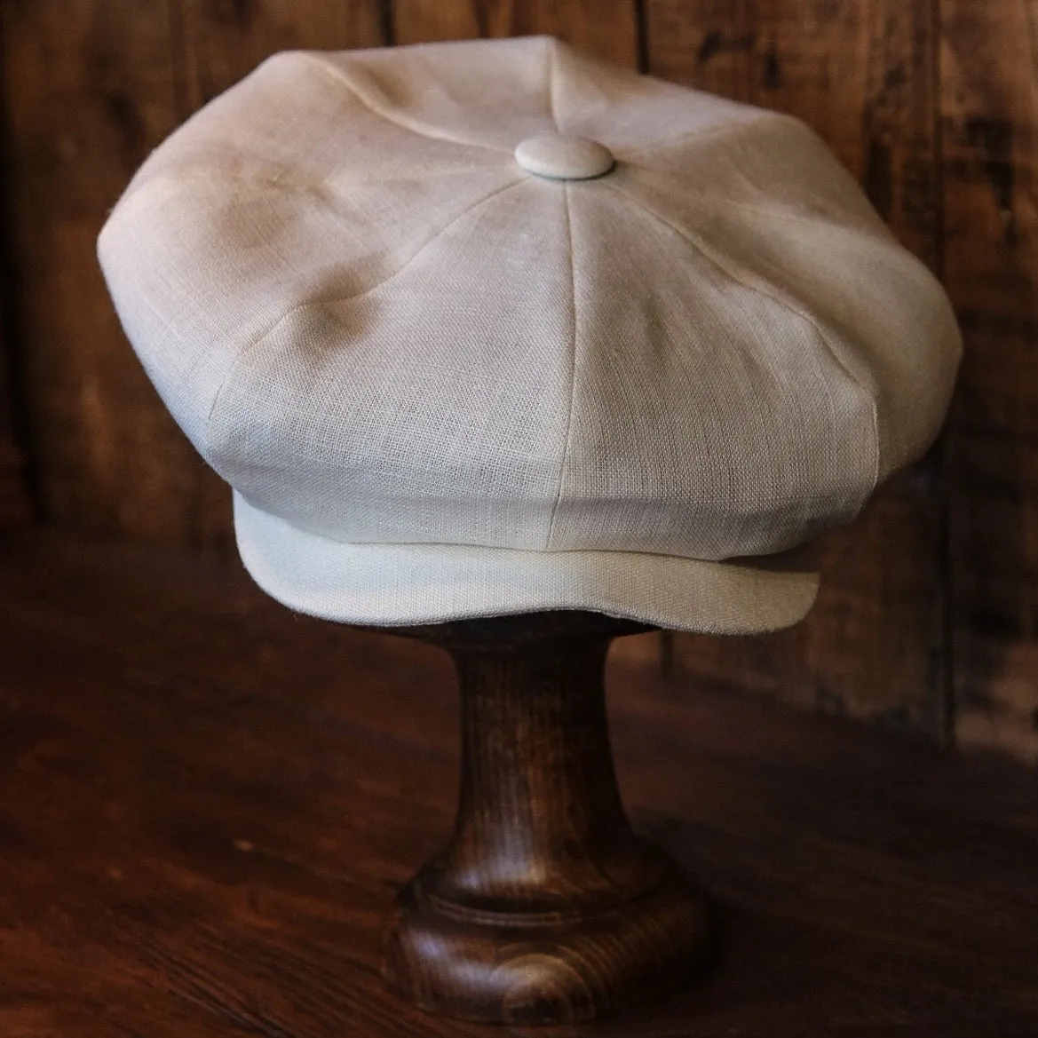 Eight Piece White Linen Newsboy Cap