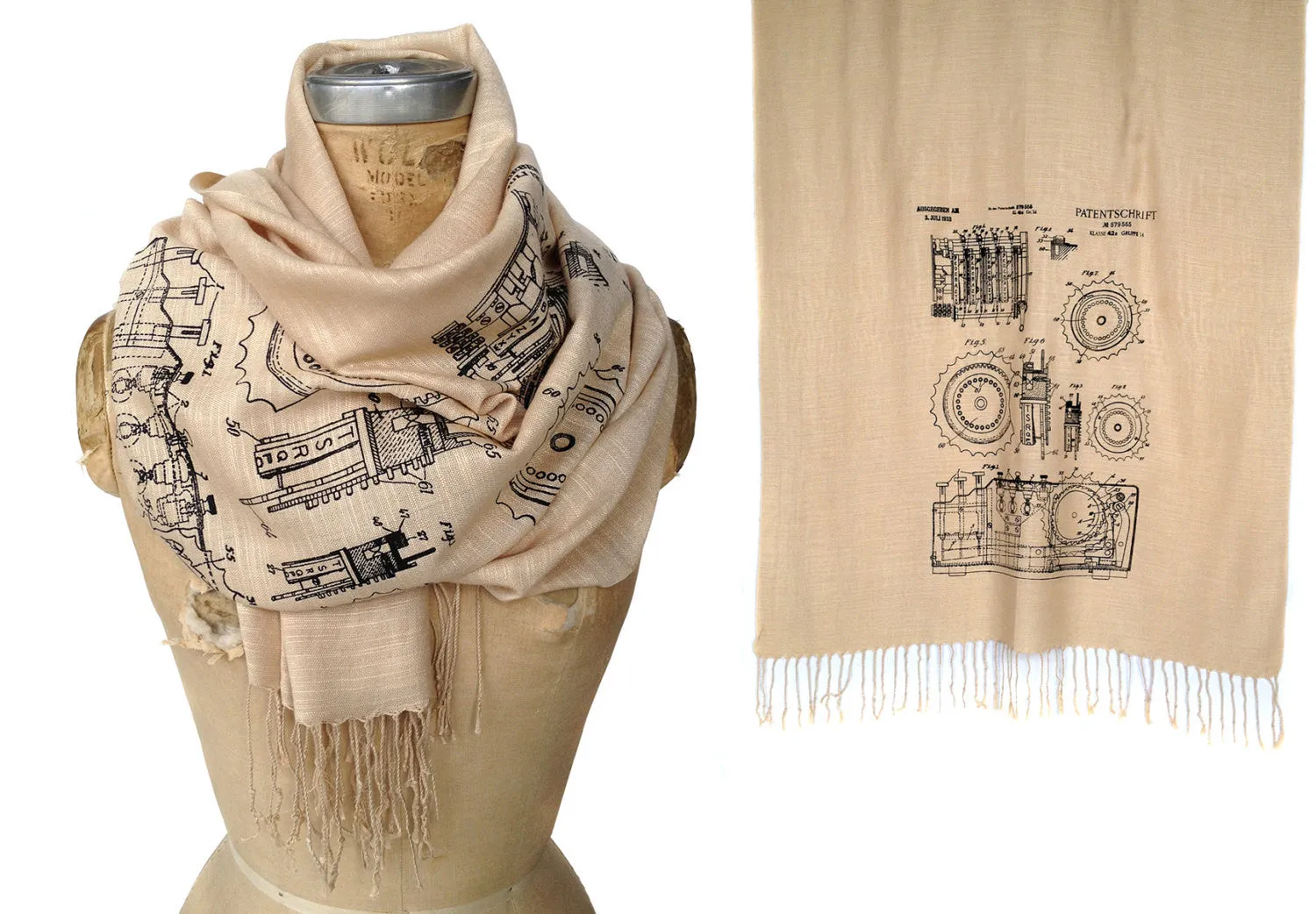 Enigma Machine Scarf, linen-weave pashmina.