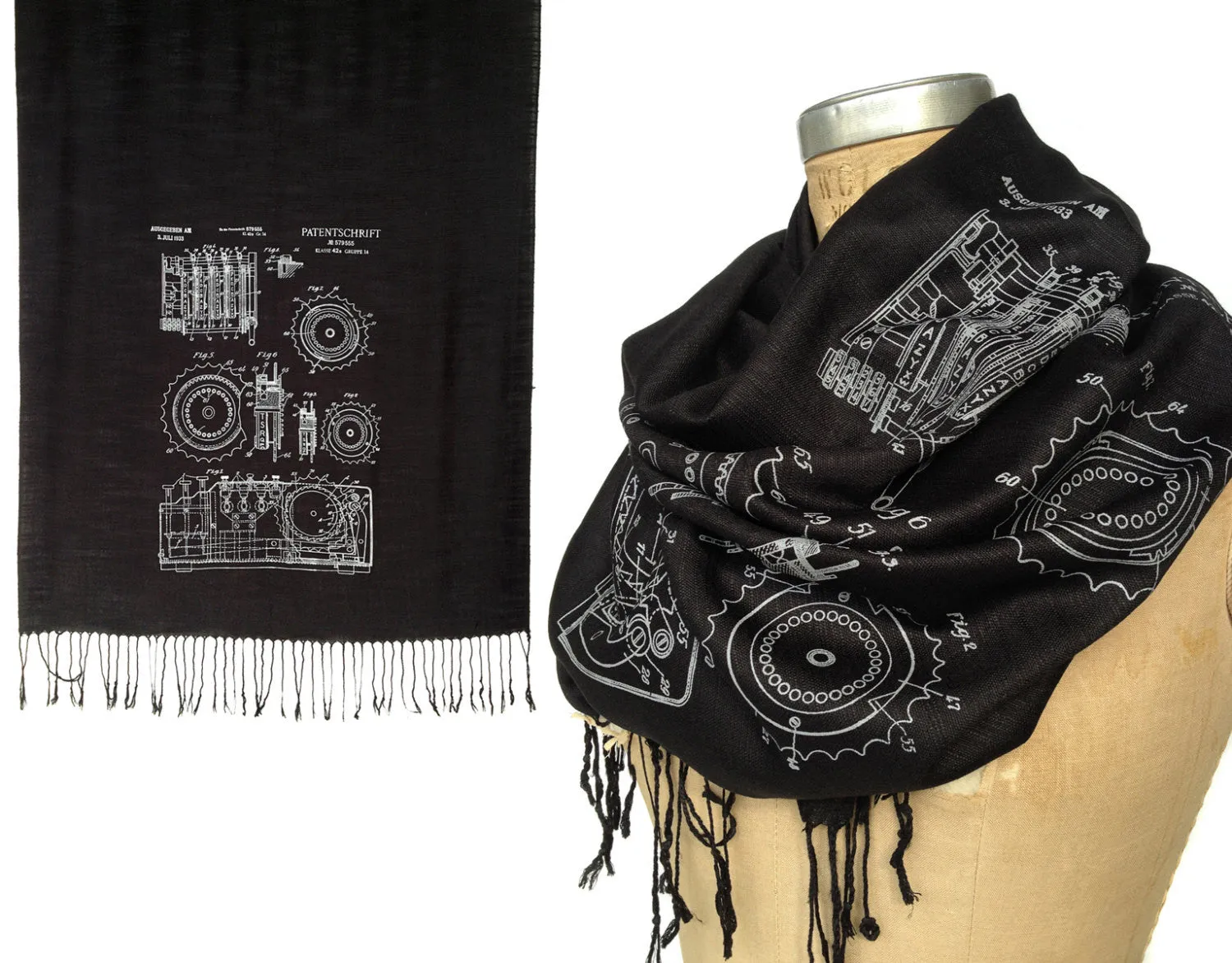 Enigma Machine Scarf, linen-weave pashmina.