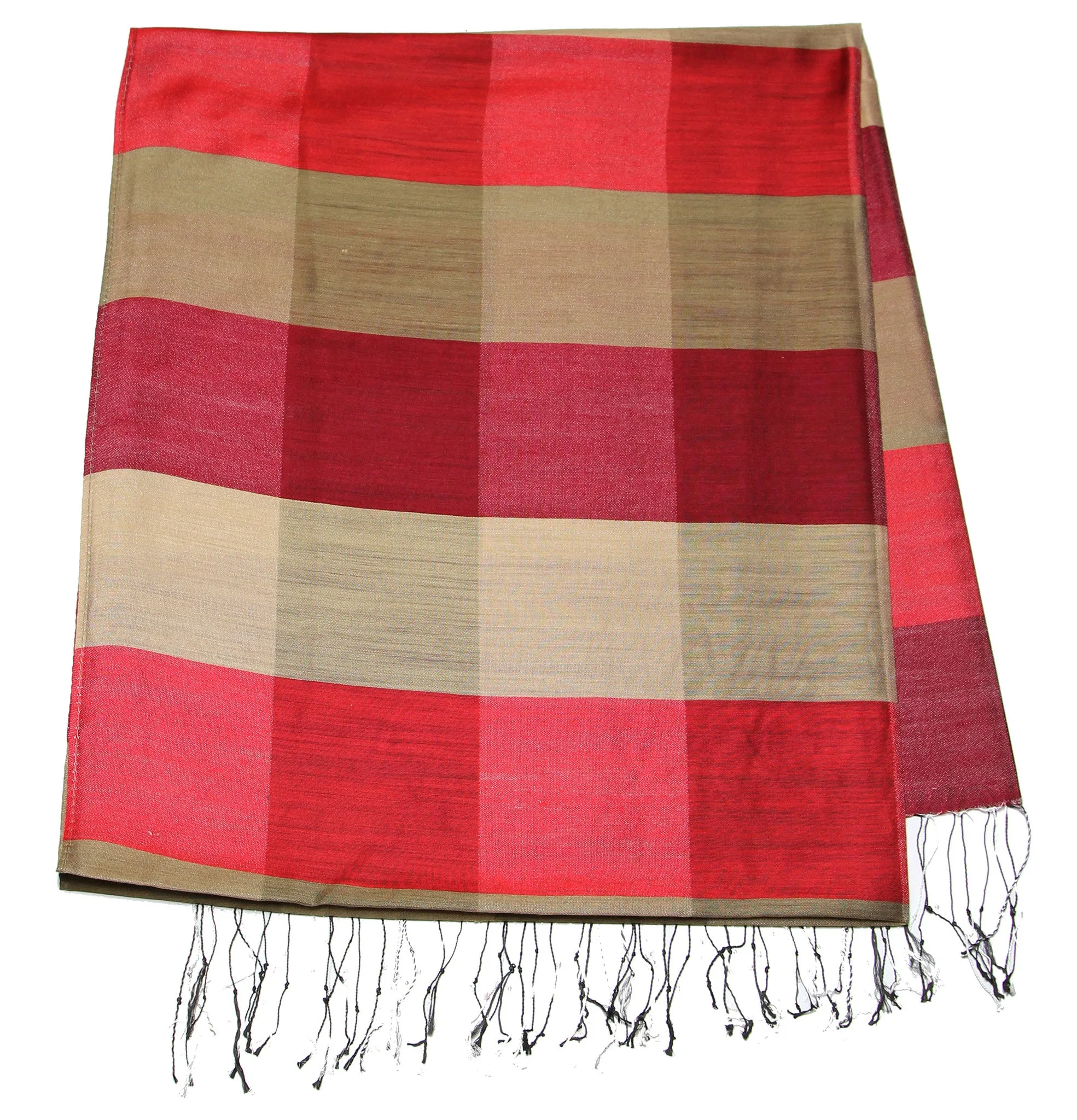 Fair Trade Hand Made Nepal Pashmina Scarf Shawl Striped Red Maroon