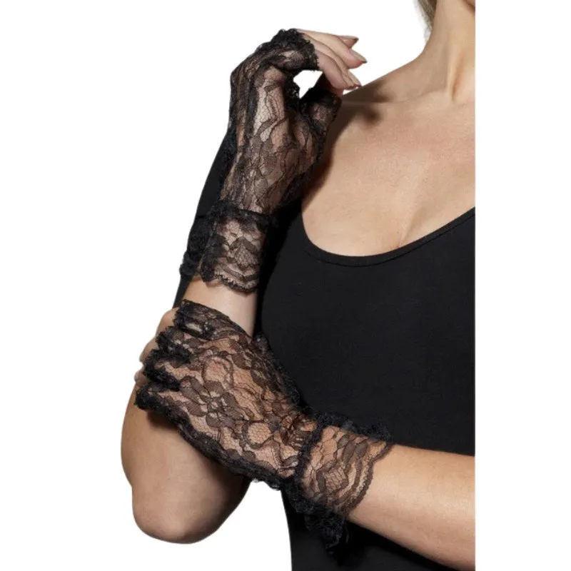 Fingerless Lace Gloves - Black