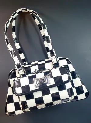 Galaxy Purse in Black & White Checkerboard by Astro Bettie