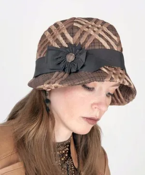 Grace Cloche Style Hat - Copper Plaid Upholstery