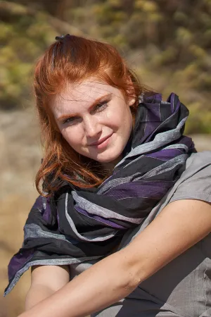 Gray & Purple Striped Linen Scarf