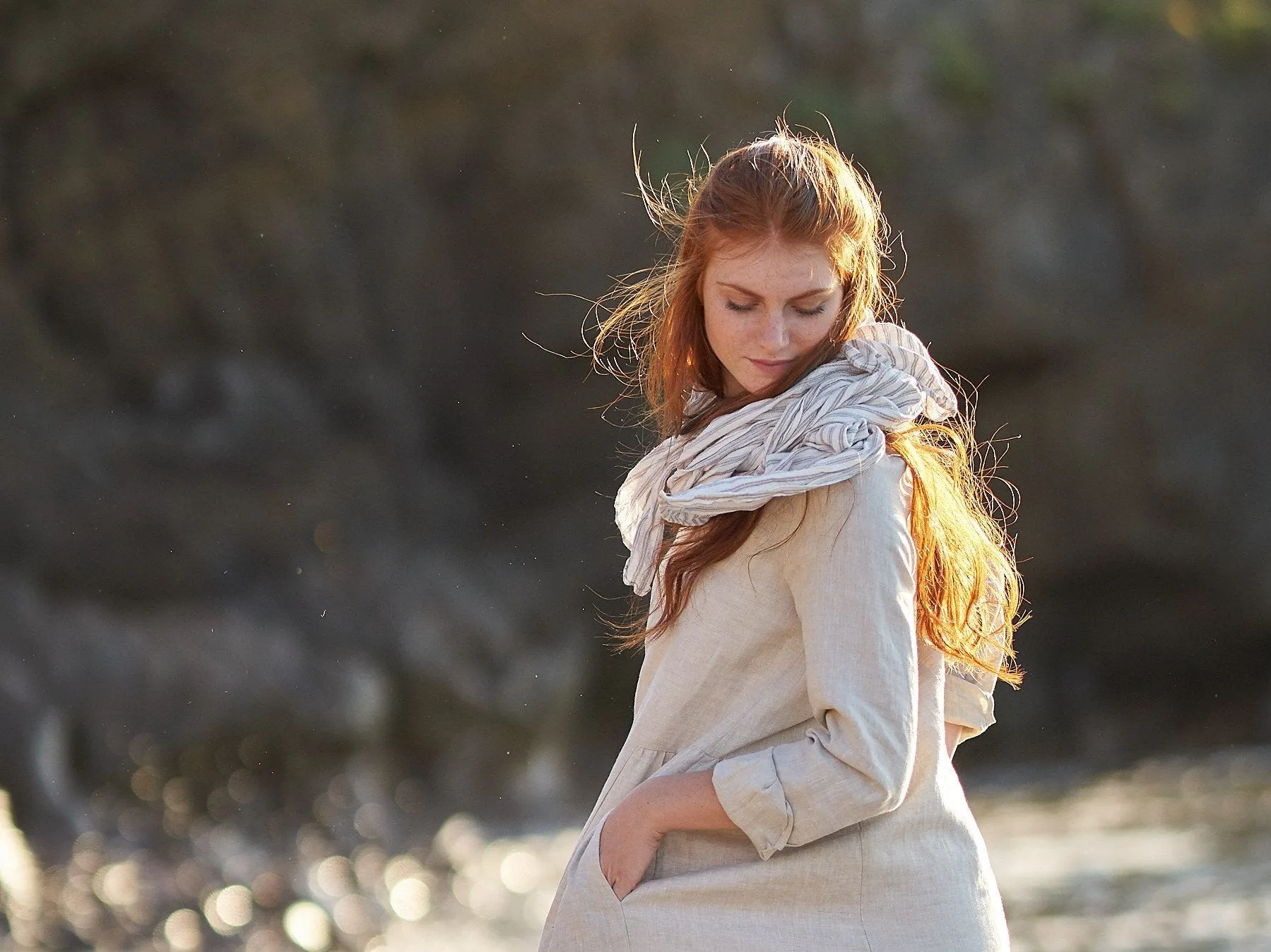 Gray & Purple Striped Linen Scarf