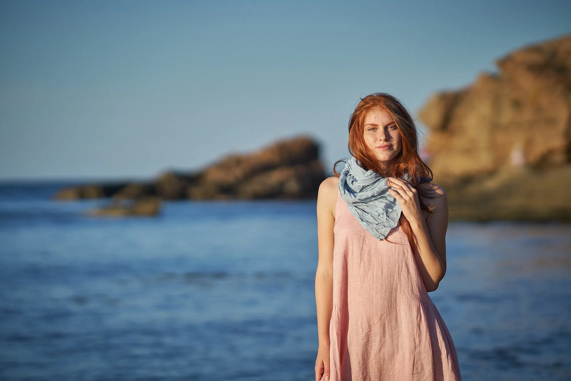 Gray & Purple Striped Linen Scarf