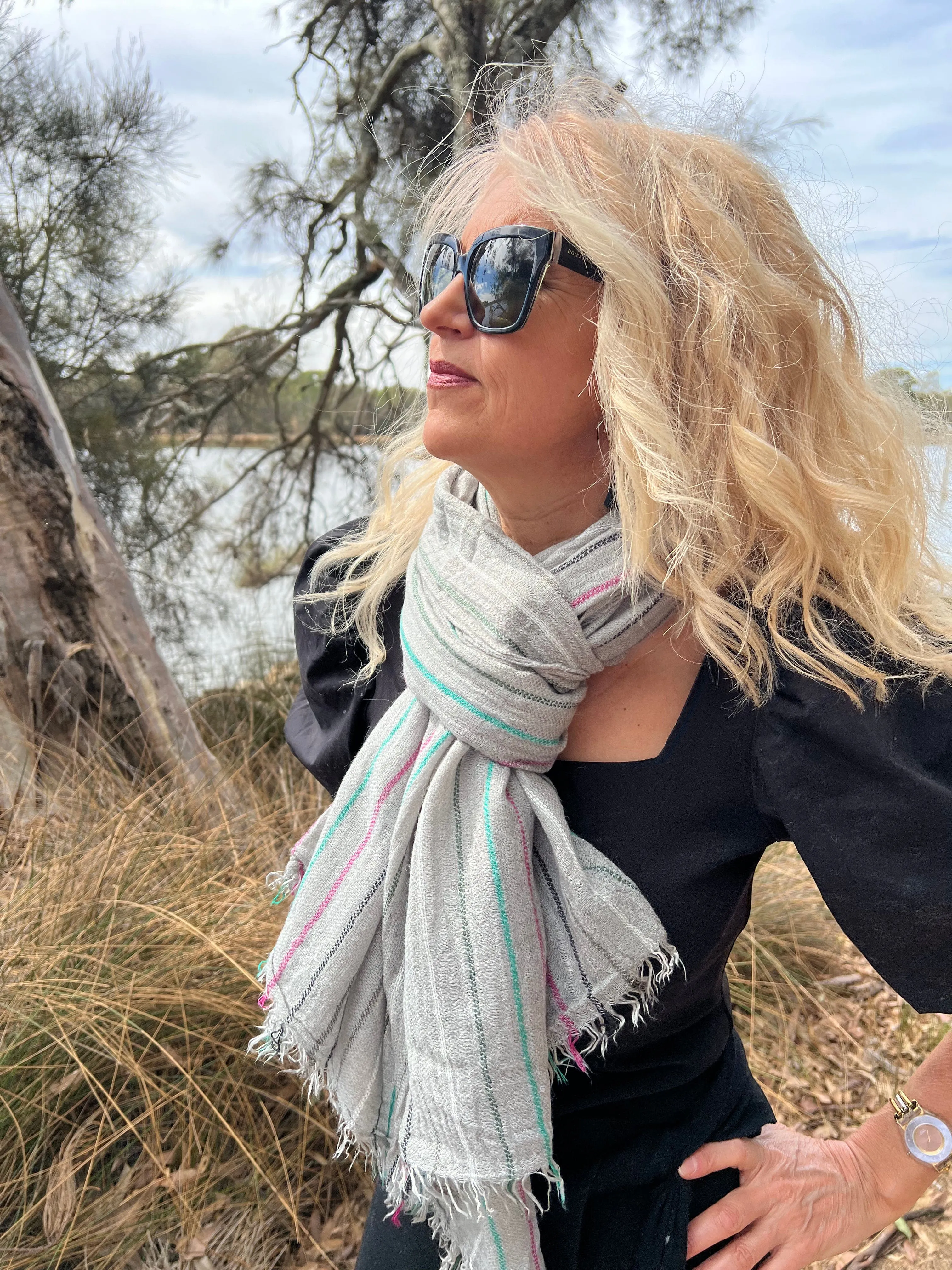 Grey Scarf - Unisex Scarf - Striped Scarf