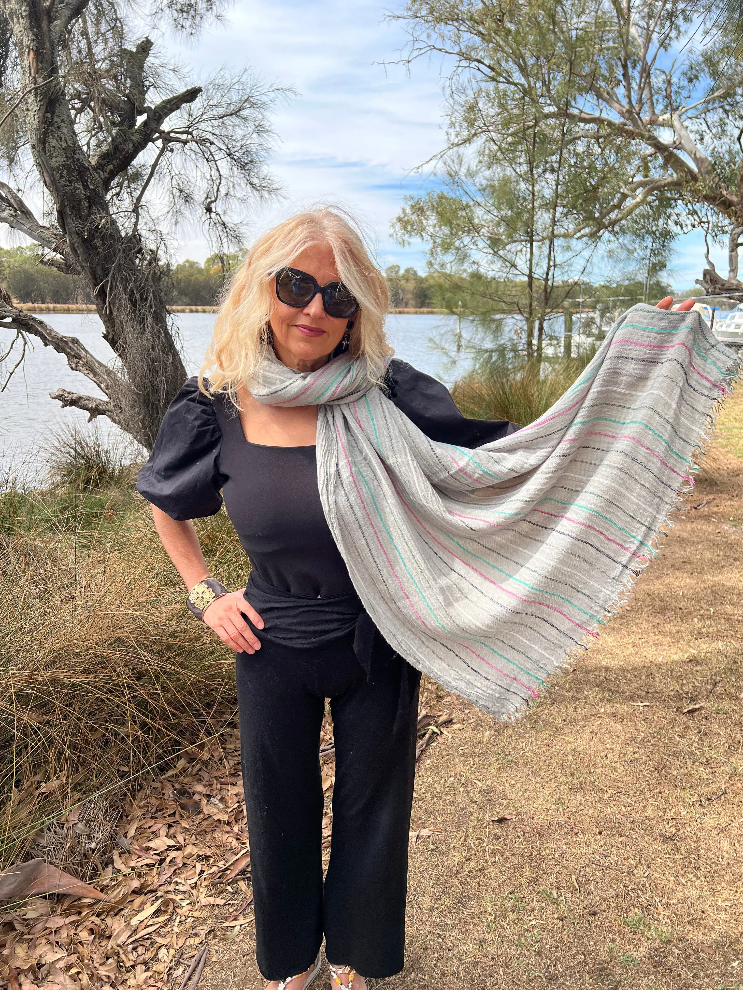 Grey Scarf - Unisex Scarf - Striped Scarf