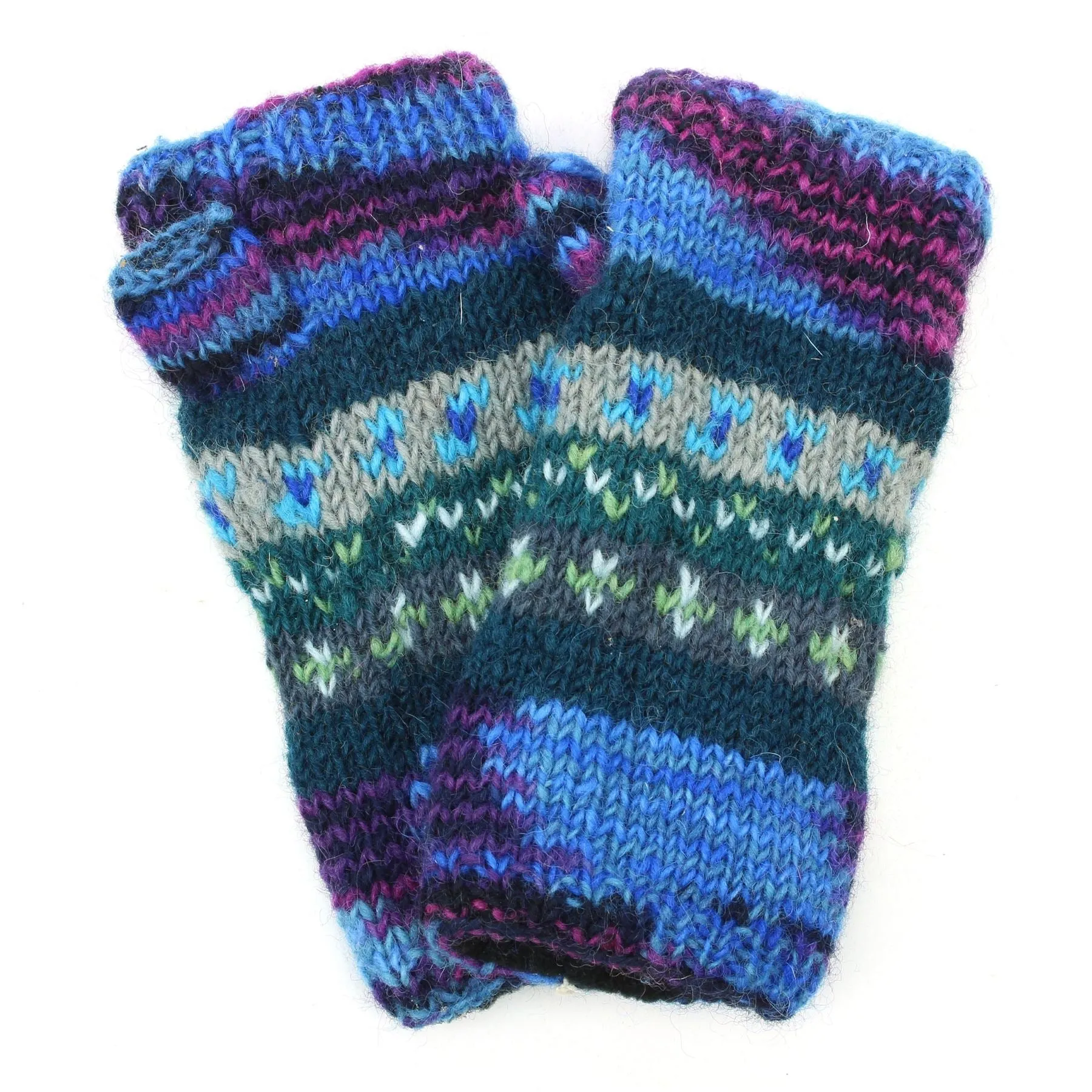 Hand Knitted Wool Arm Warmer - 17 Blue