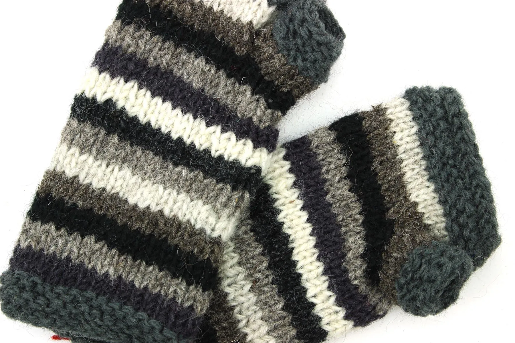 Hand Knitted Wool Arm Warmer - Stripe Greys