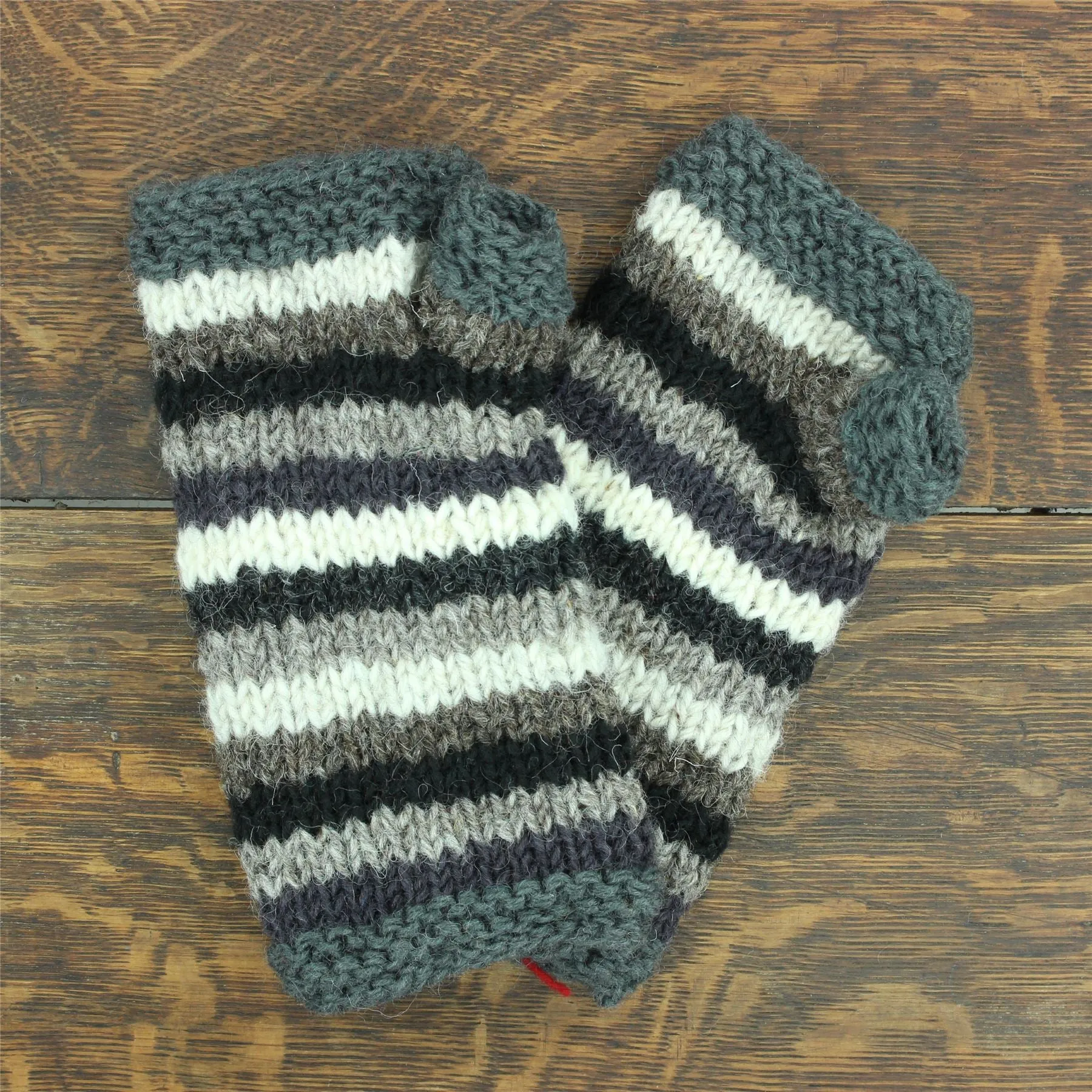 Hand Knitted Wool Arm Warmer - Stripe Greys