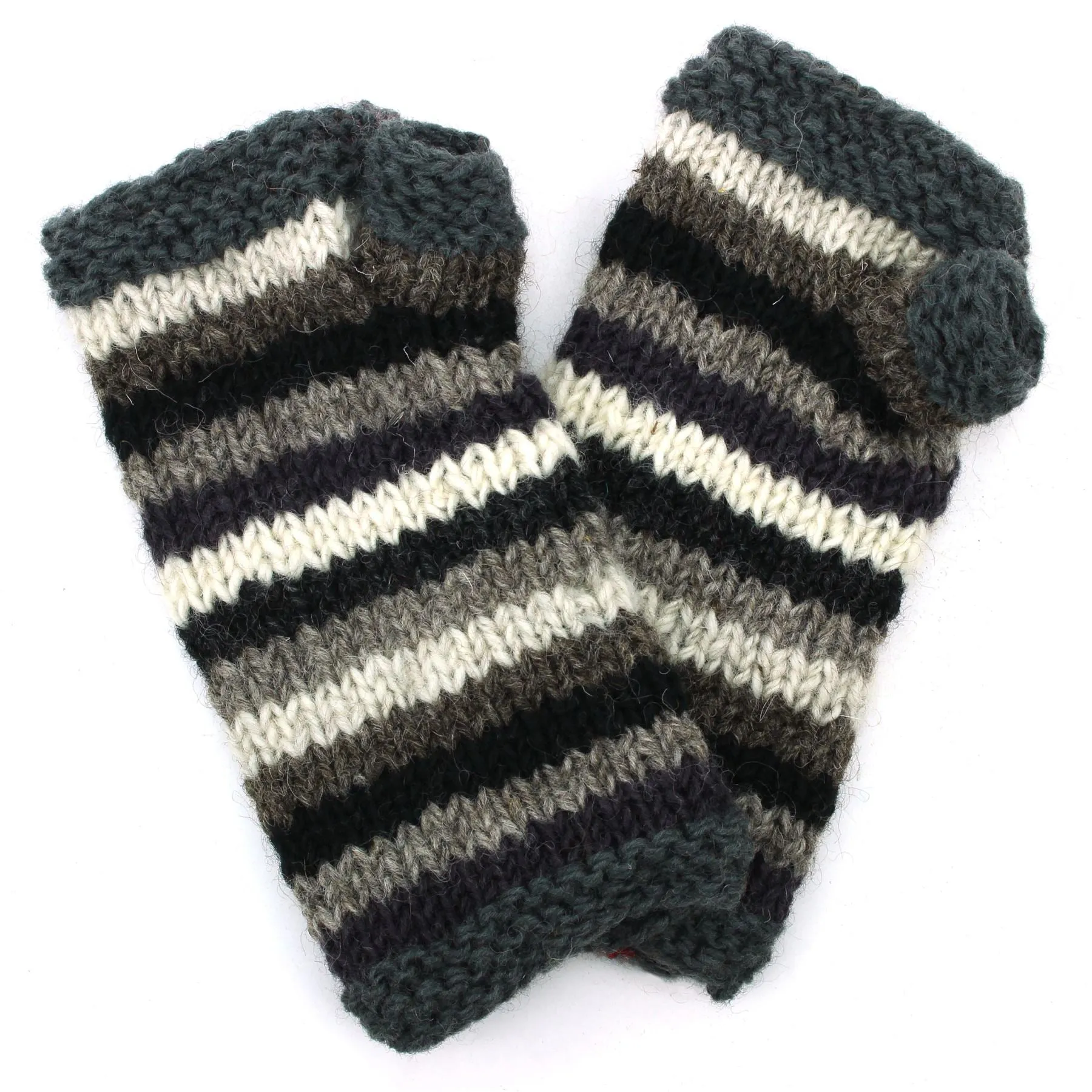 Hand Knitted Wool Arm Warmer - Stripe Greys