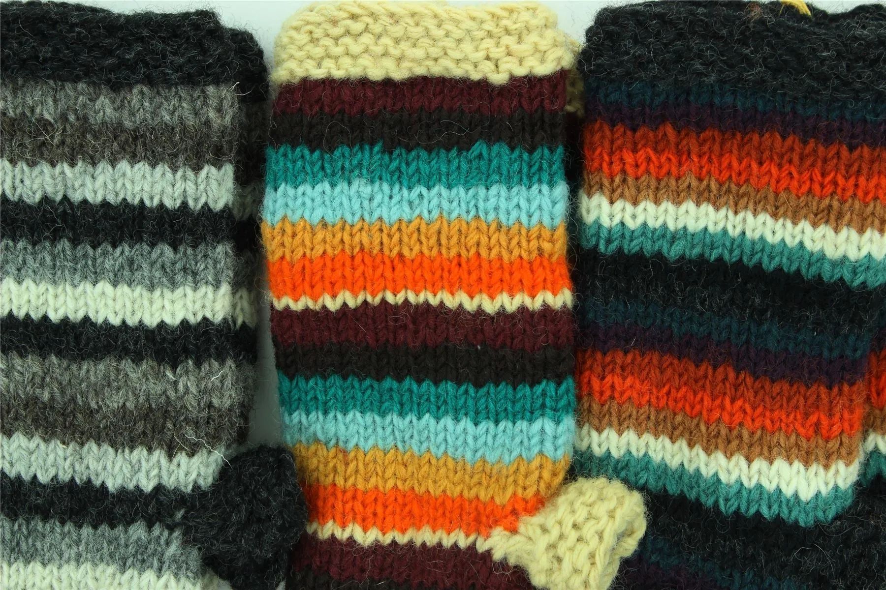 Hand Knitted Wool Arm Warmer - Stripe Retro D