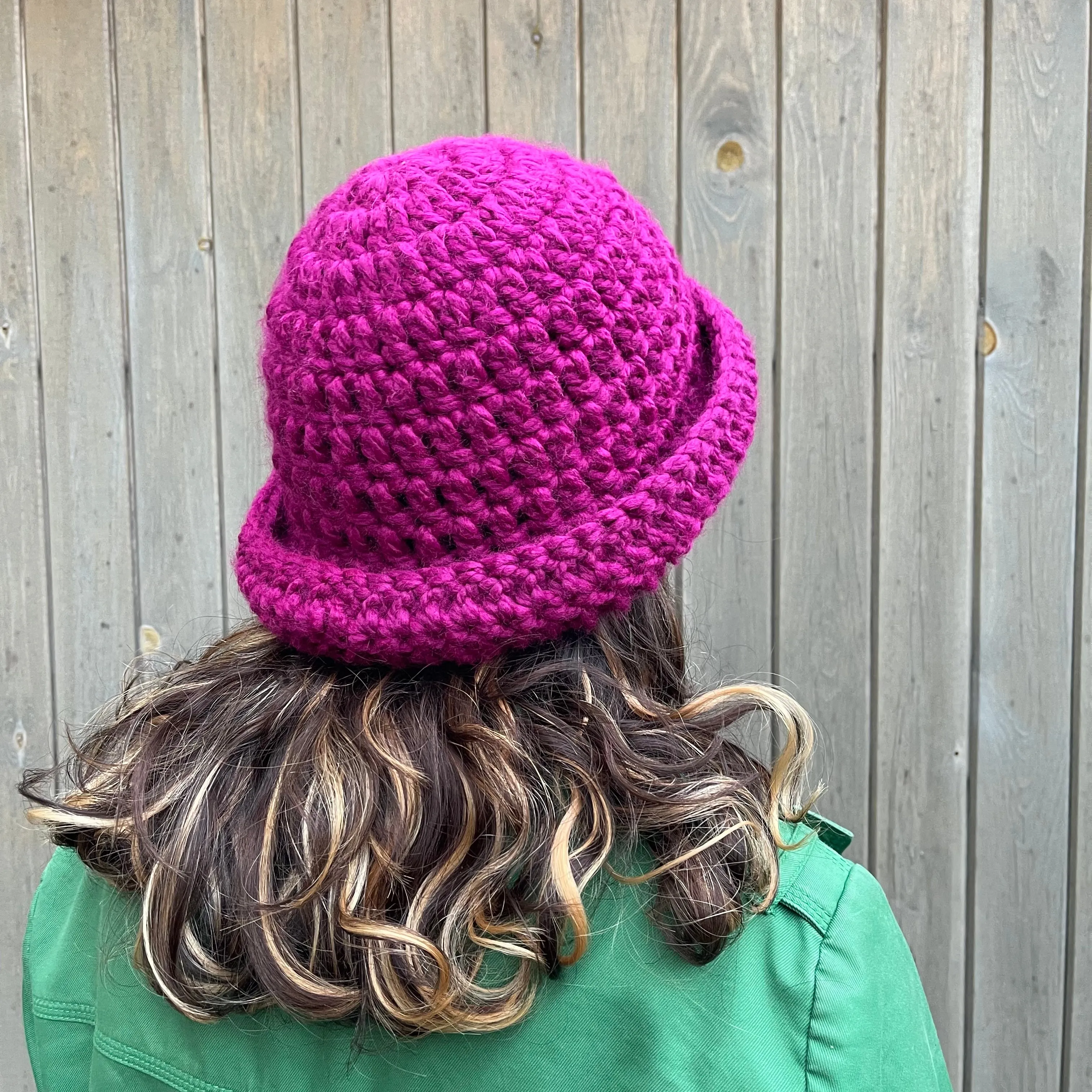 Handmade beetroot chunky crochet bowler hat