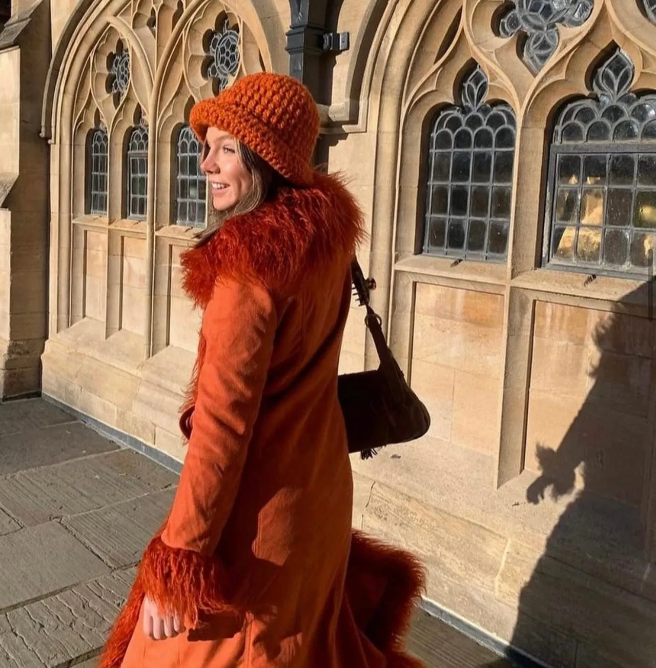 Handmade burnt orange chunky crochet bowler hat