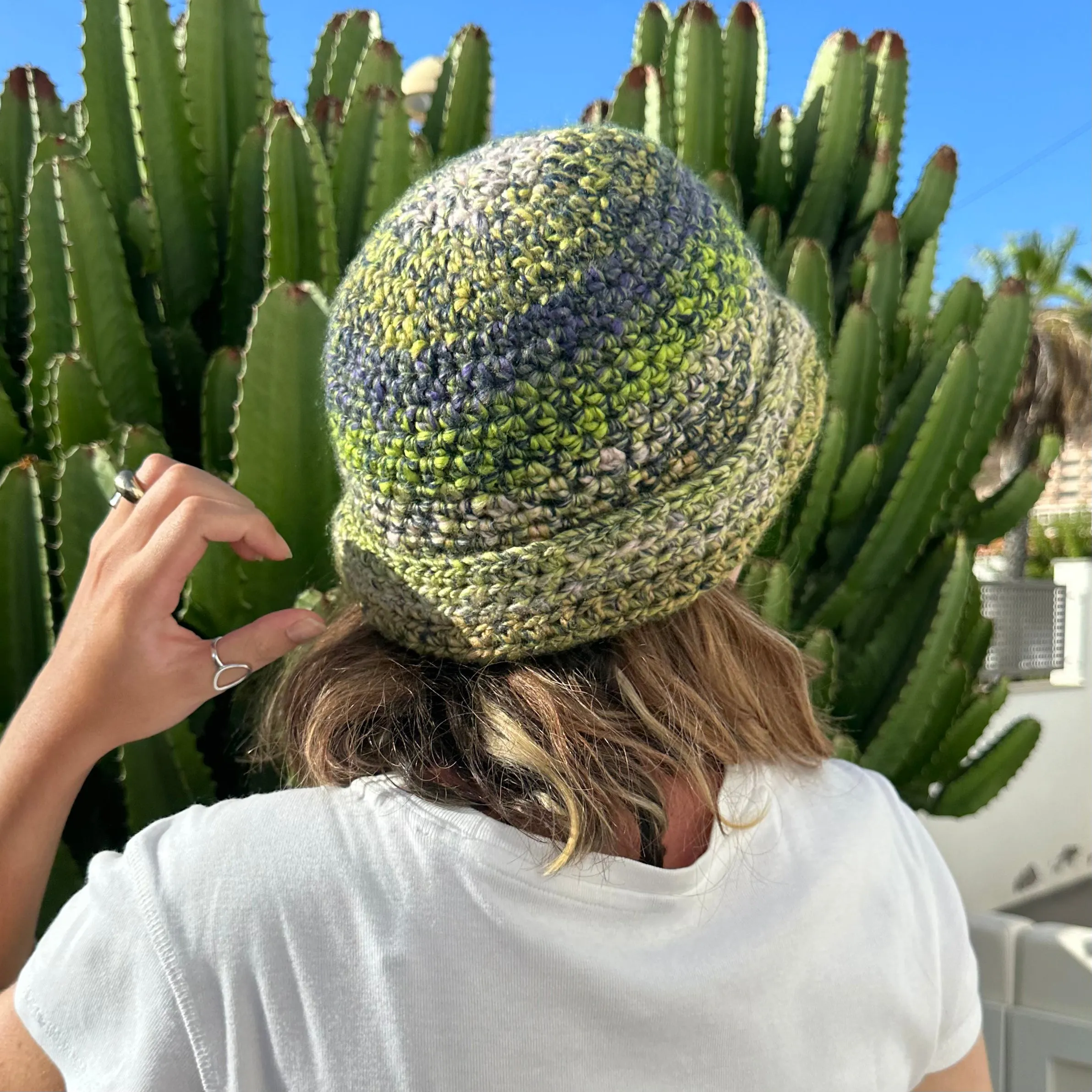 Handmade chunky multicoloured crochet bowler hat - choose your colour