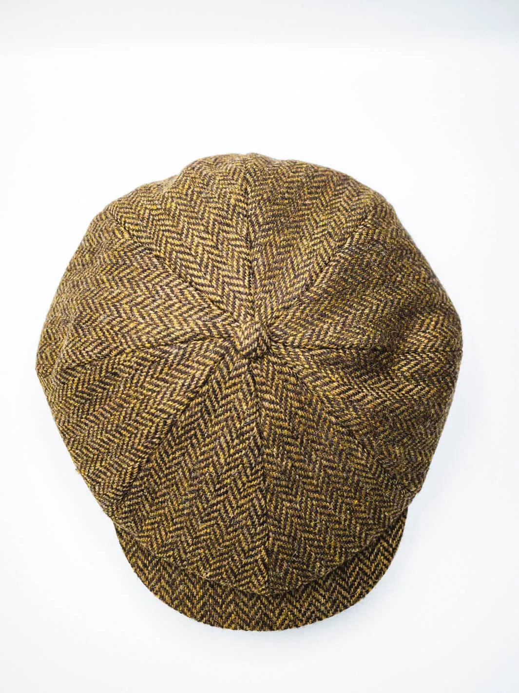 Herringbone Tweed Newsboy Cap - Camel