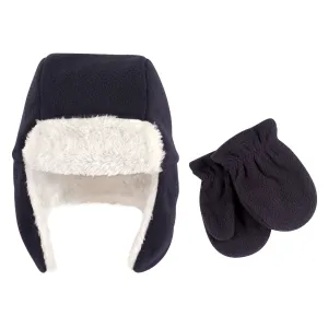 Hudson Baby Fleece Trapper Hat and Mitten Set, Navy Toddler