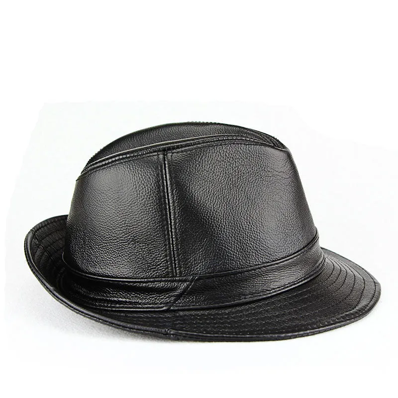 “Jazz” Head layer of real cowhide leather gentleman bowler hat