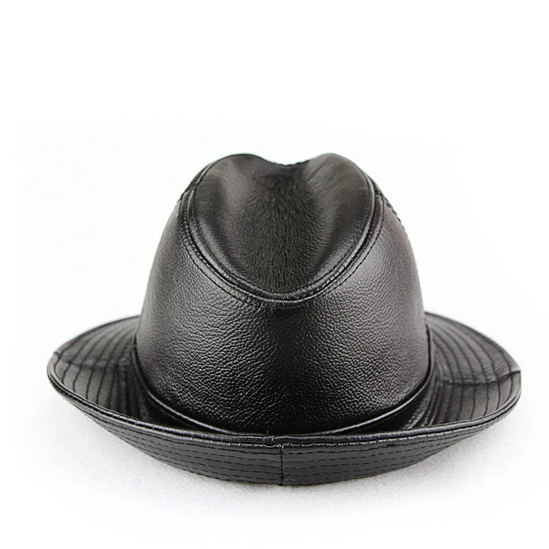 “Jazz” Head layer of real cowhide leather gentleman bowler hat