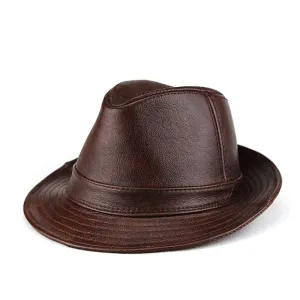 “Jazz” Head layer of real cowhide leather gentleman bowler hat