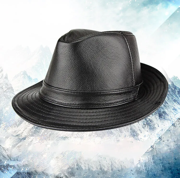 “Jazz” Head layer of real cowhide leather gentleman bowler hat