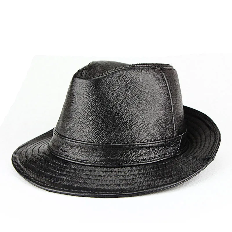 “Jazz” Head layer of real cowhide leather gentleman bowler hat