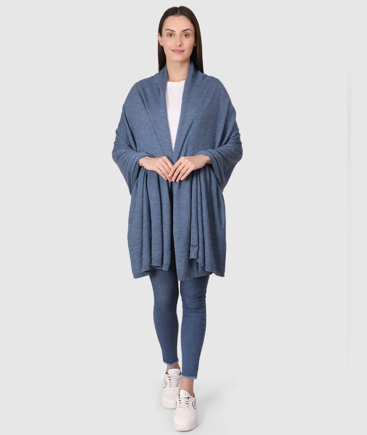 Jersey Knit 100% Merino Wool Shawl (Blue Mélange)