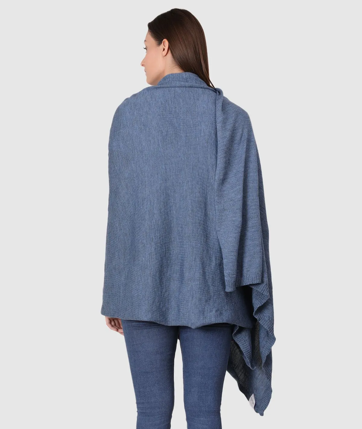 Jersey Knit 100% Merino Wool Shawl (Blue Mélange)