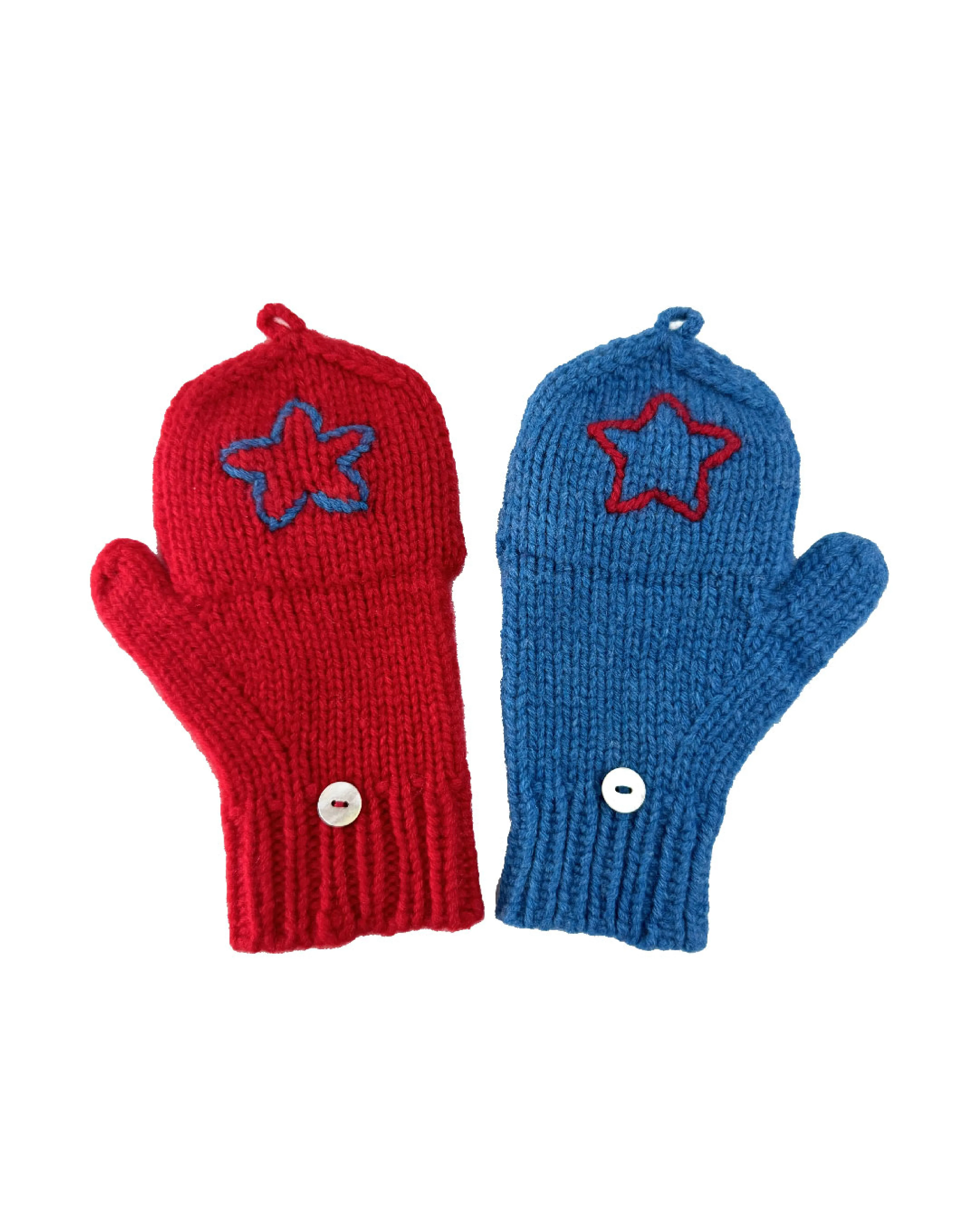 Kids Cashmere Hobo Gloves with stars in Red and Mykonos