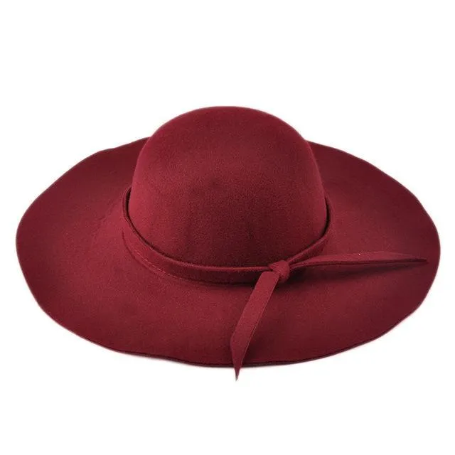 Lady's Wide Brim Wool Felt Fedora Hat In 6 Colors