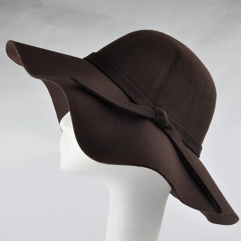 Lady's Wide Brim Wool Felt Fedora Hat In 6 Colors