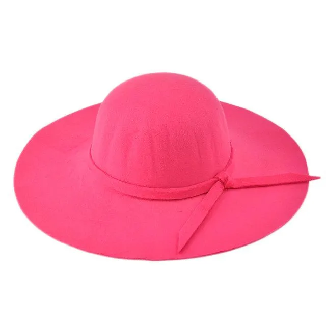 Lady's Wide Brim Wool Felt Fedora Hat In 6 Colors