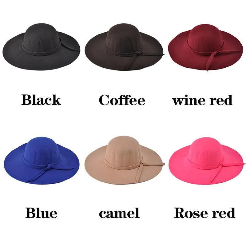 Lady's Wide Brim Wool Felt Fedora Hat In 6 Colors