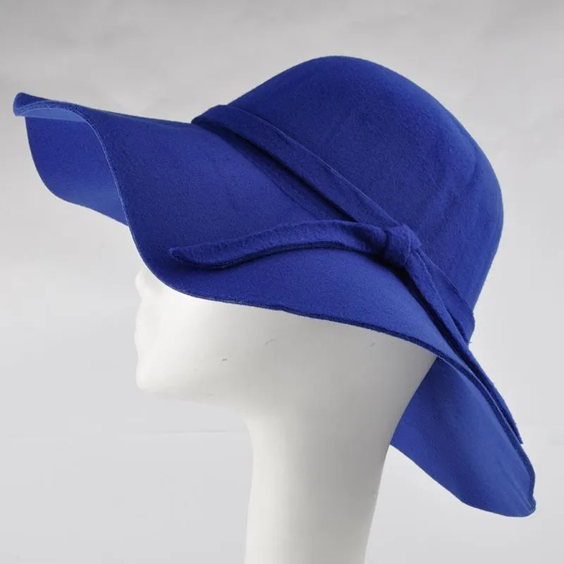 Lady's Wide Brim Wool Felt Fedora Hat In 6 Colors