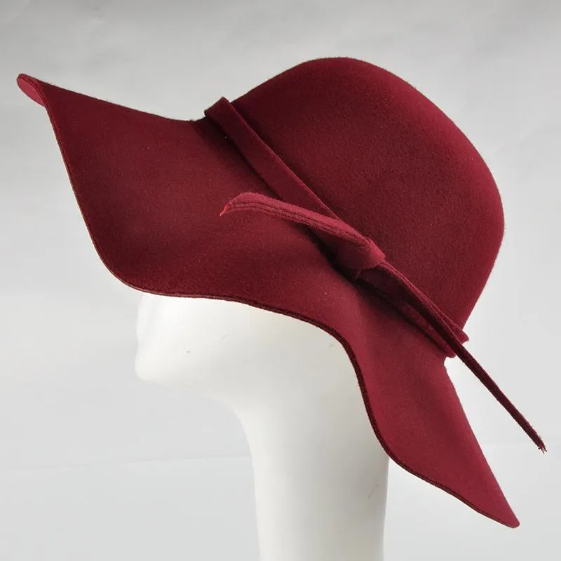 Lady's Wide Brim Wool Felt Fedora Hat In 6 Colors