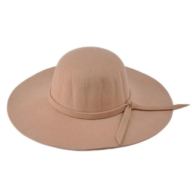 Lady's Wide Brim Wool Felt Fedora Hat In 6 Colors