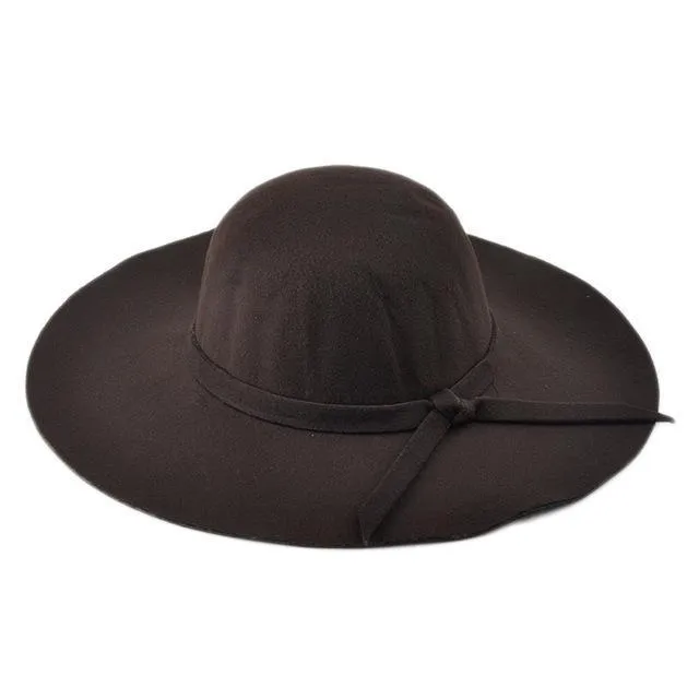 Lady's Wide Brim Wool Felt Fedora Hat In 6 Colors