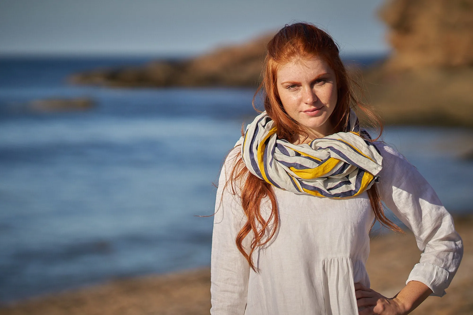 Light Blue Linen Scarf