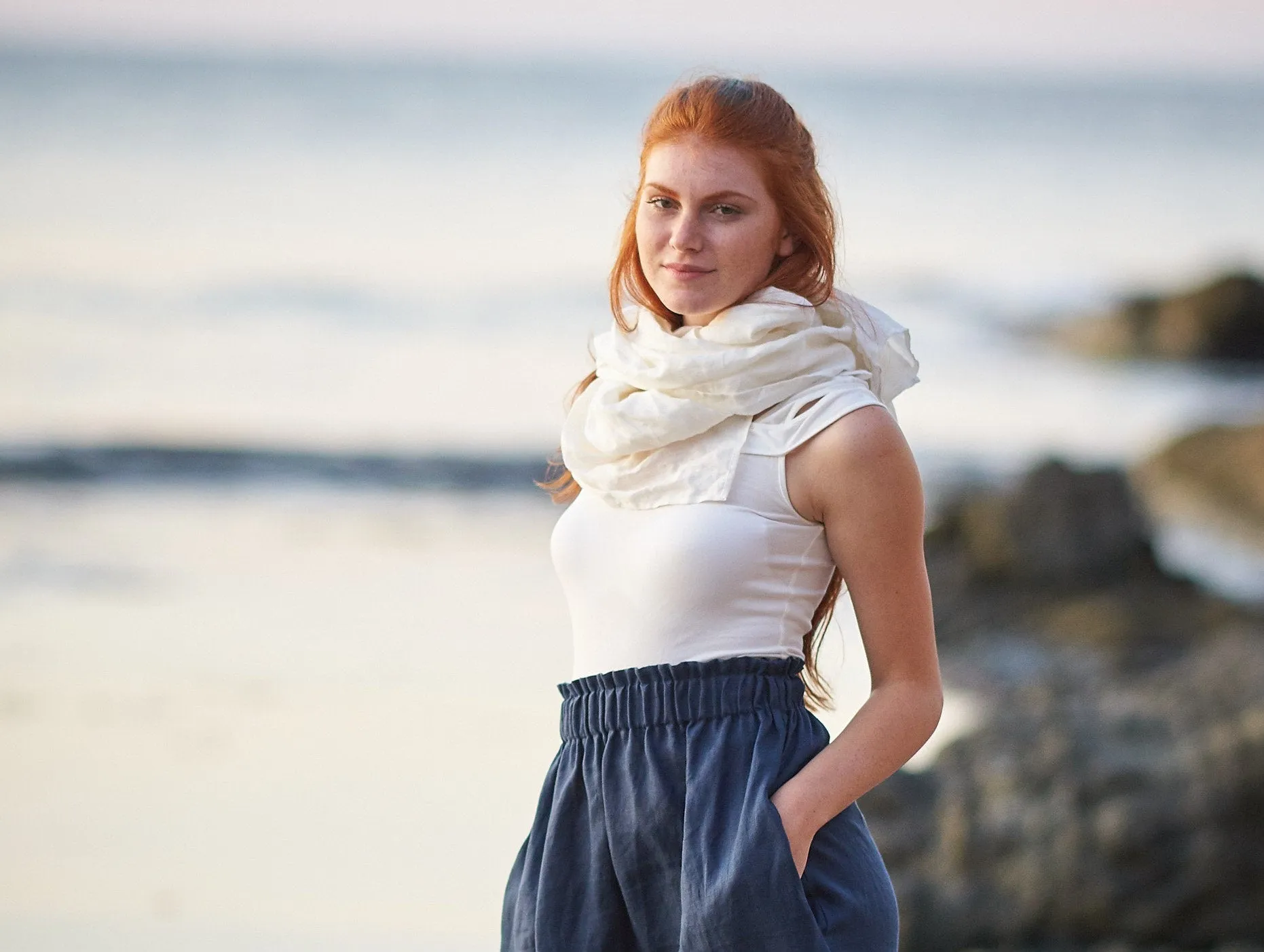 Light Blue Linen Scarf