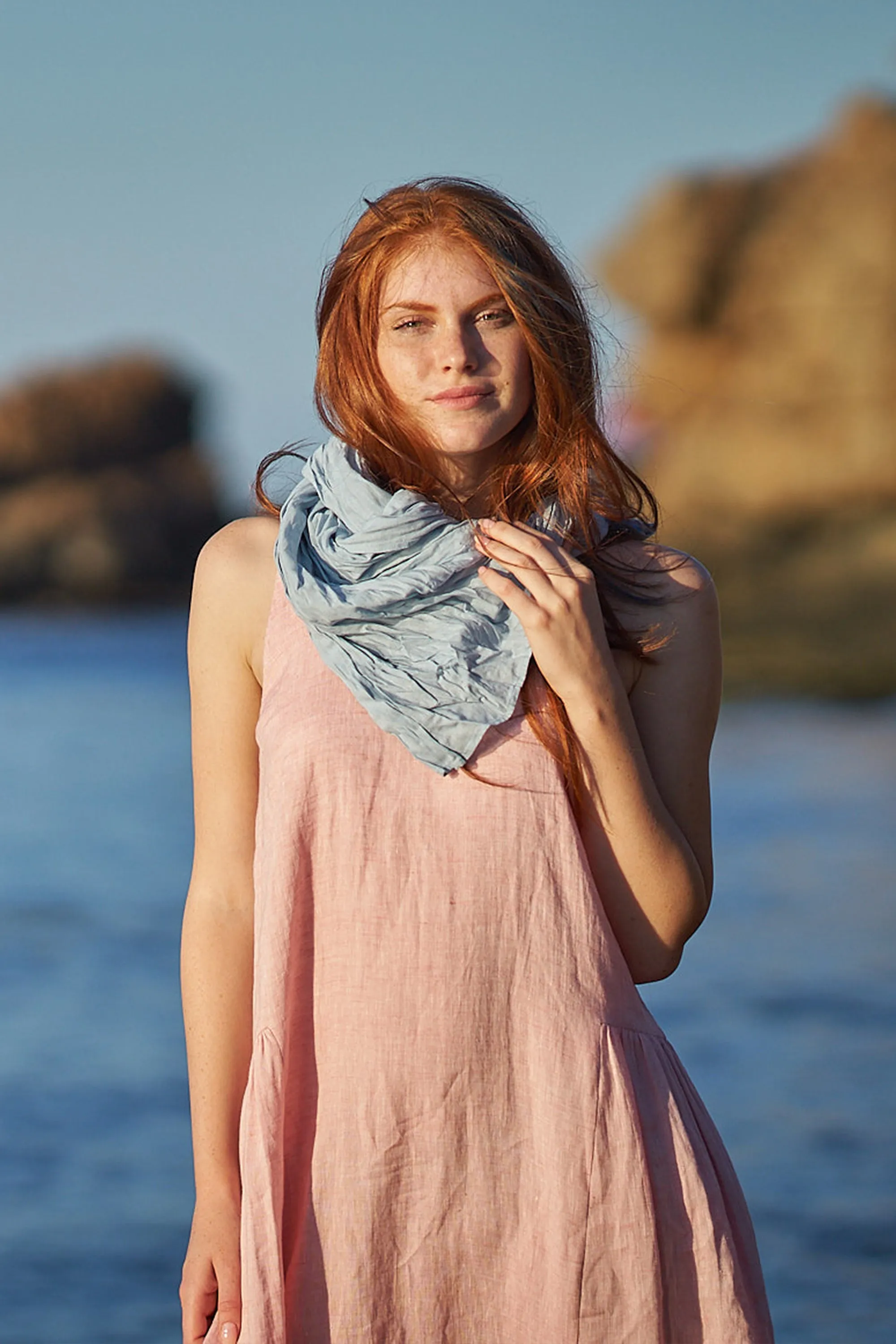 Light Blue Linen Scarf