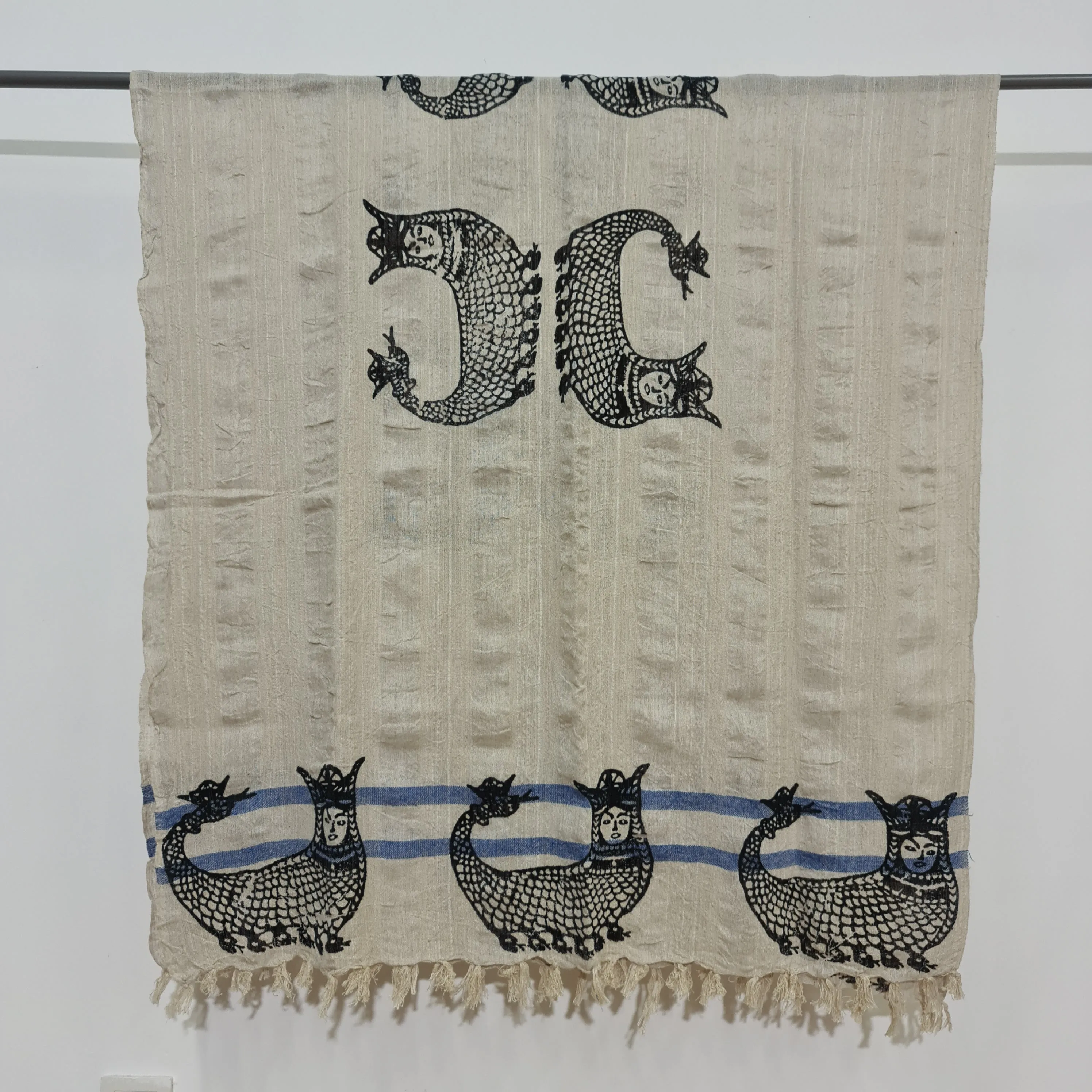 Linen Turkish Towel Pestemal Shahmaran Pattern