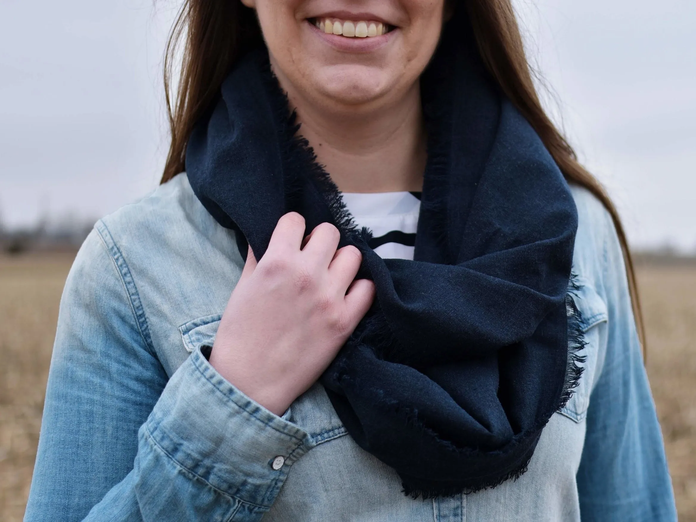 Navy Linen Infinity Scarf