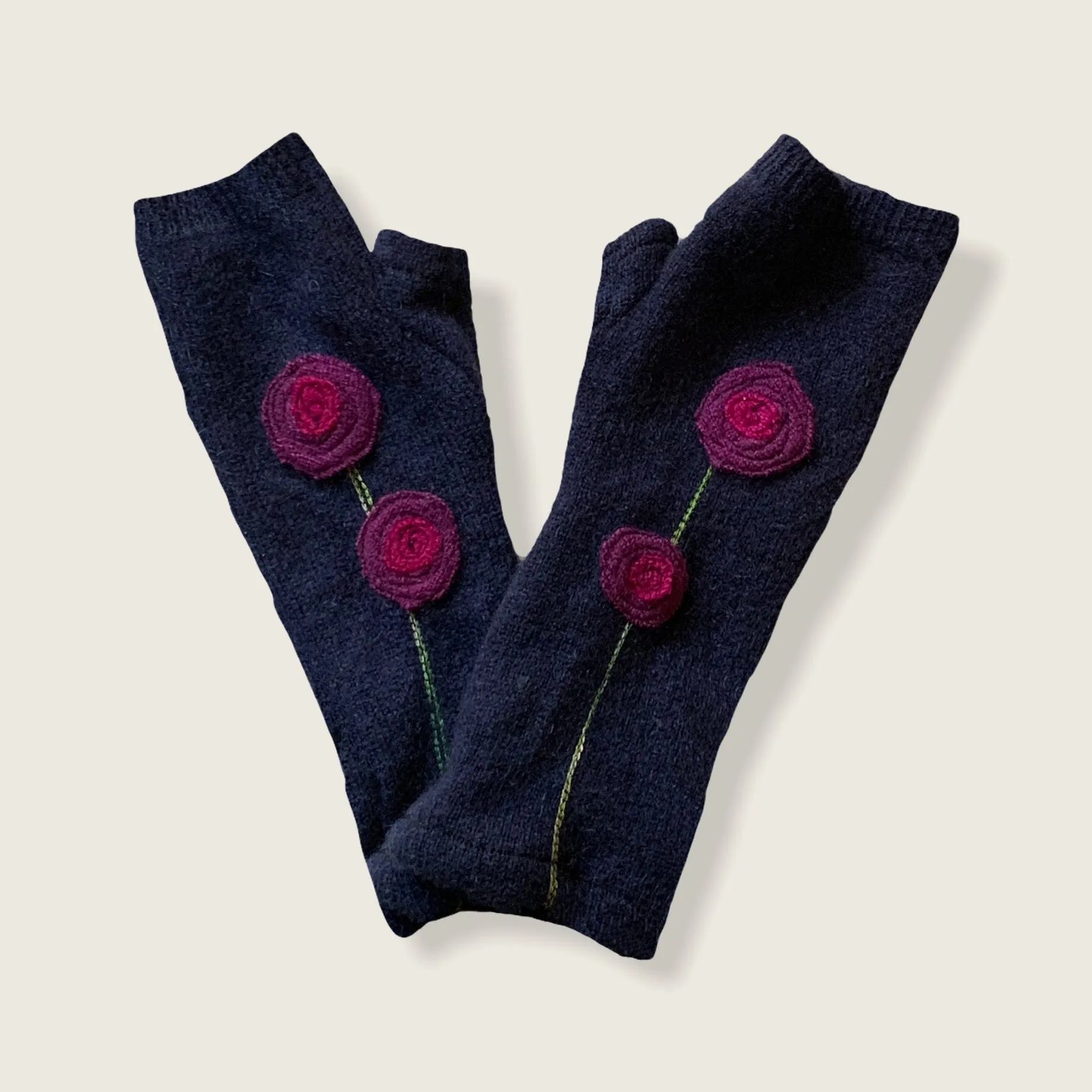 NEW! Grey with Pink Blooming Rose Cashmere Gloves by Sardine