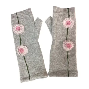 NEW! Grey with Pink Blooming Rose Cashmere Gloves by Sardine