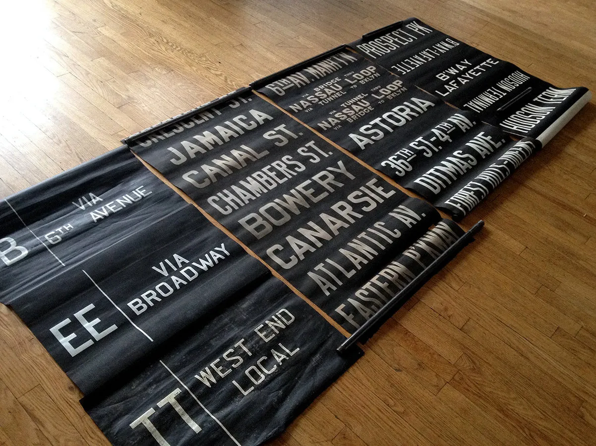 New York City Subway Scroll Sign Scarf. Astoria Queens linen-weave pashmina.